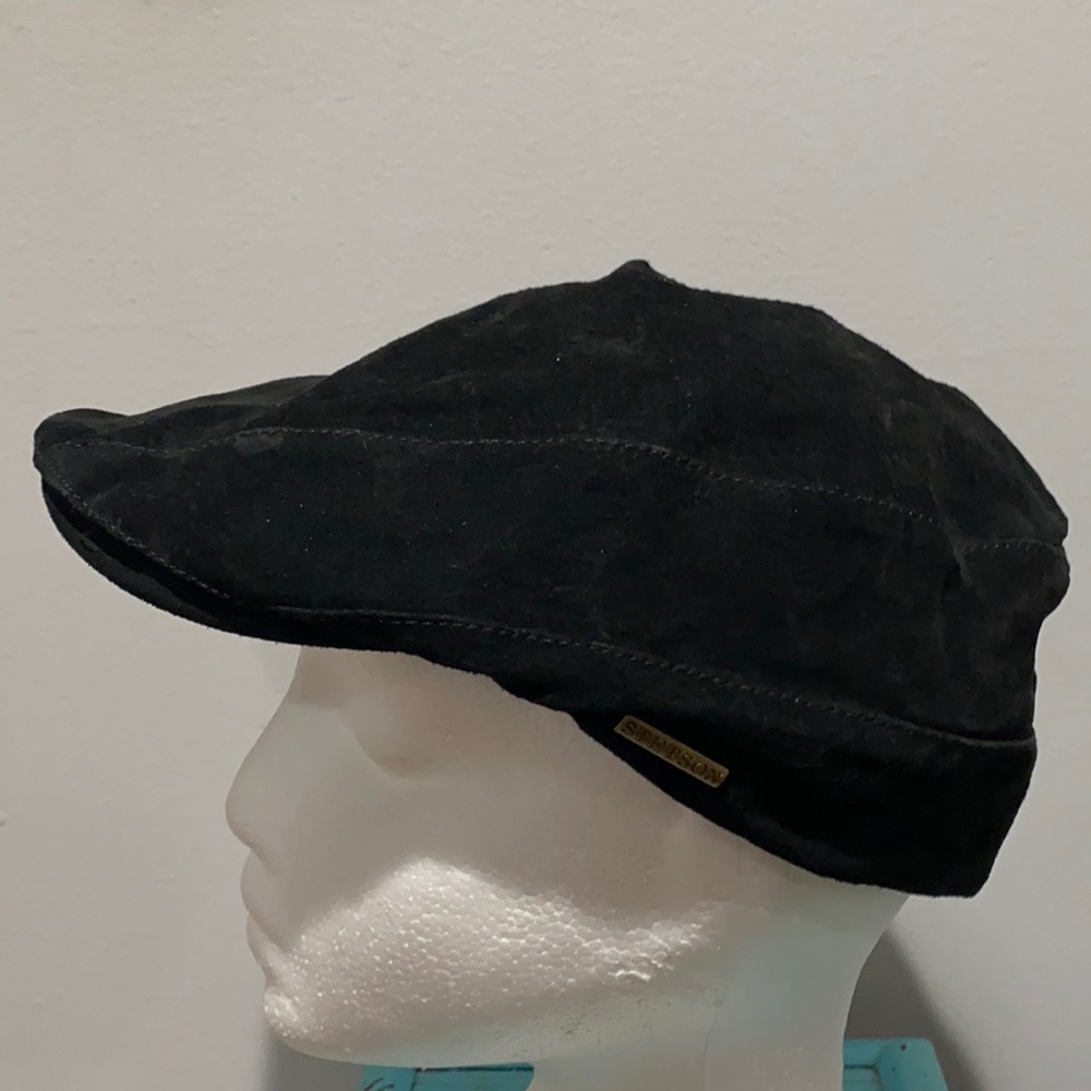 Stetson Pig Suede Leather Black Newsboy Cap Size Large